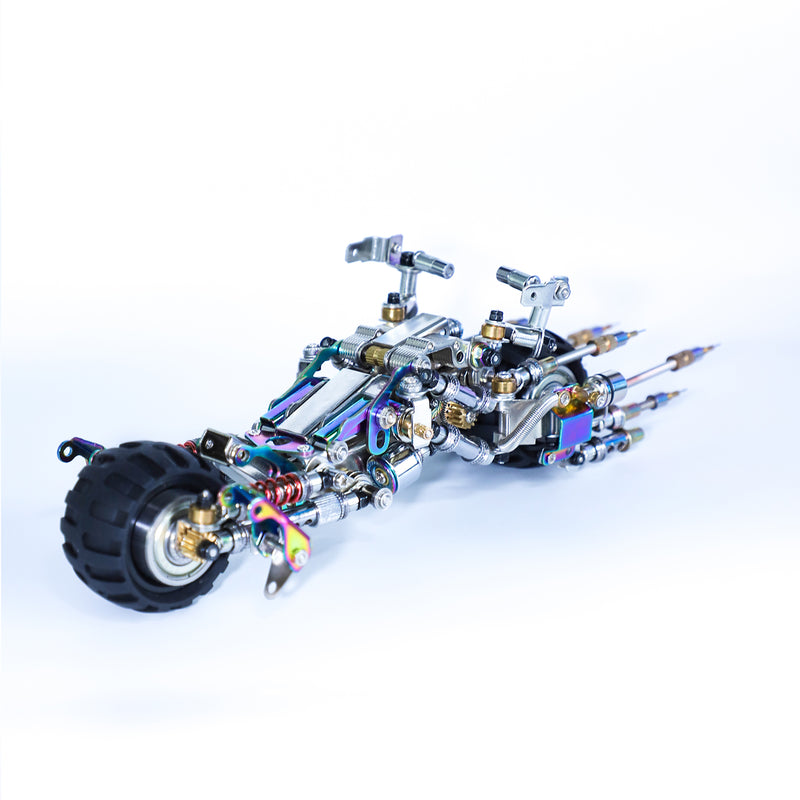 Mechanical model of a vehicle chassis on a white background