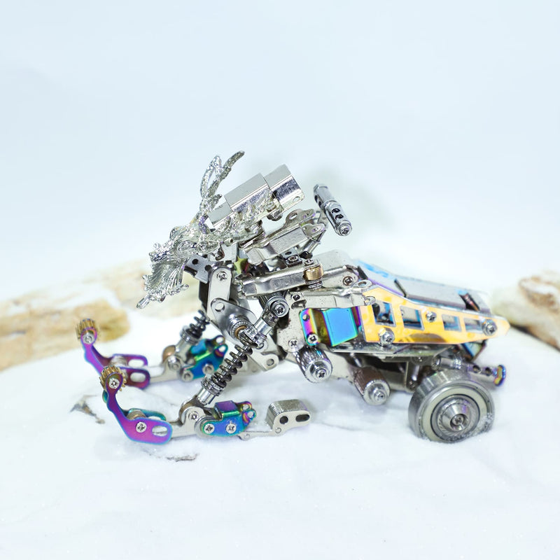 Metallic robot model on a light background