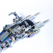 Close-up of a metallic mechanical object on a white background
