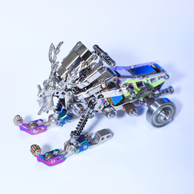 Metallic robot model on a white background