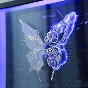Butterfly design with mechanical gears on a dark background