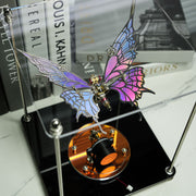 Decorative butterfly clock with colorful wings on a stand