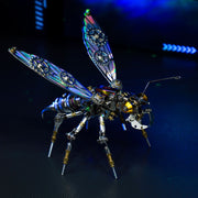 Mechanical insect model with intricate details on a dark background
