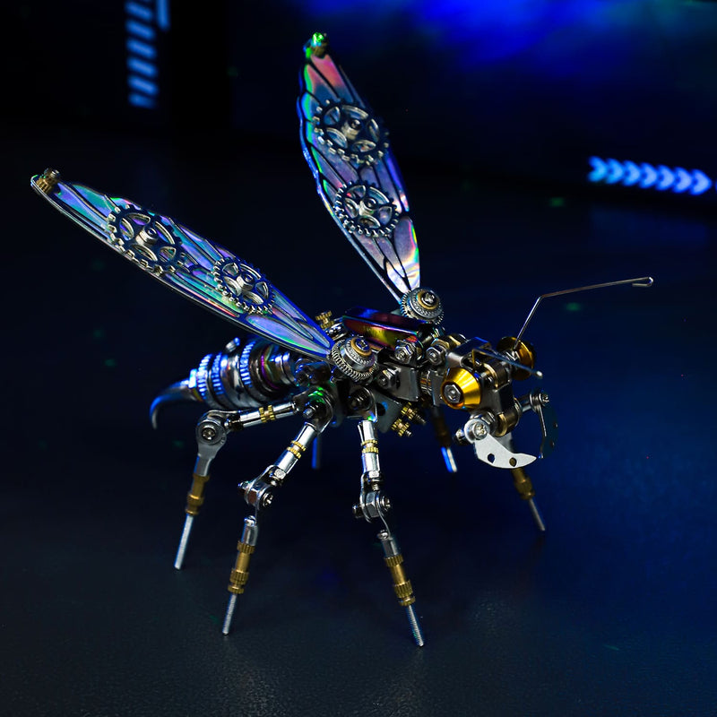 Mechanical insect model with intricate details on a dark background