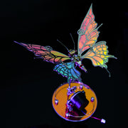 Colorful butterfly-shaped object with intricate design on a black background
