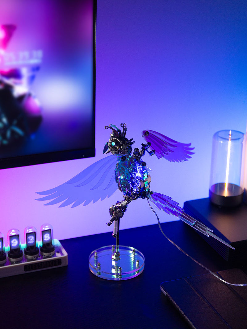 Decorative figurine on a stand with a colorful background