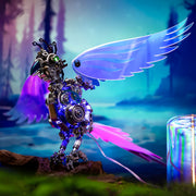 Mechanical creature with wings and glowing elements in a fantasy setting