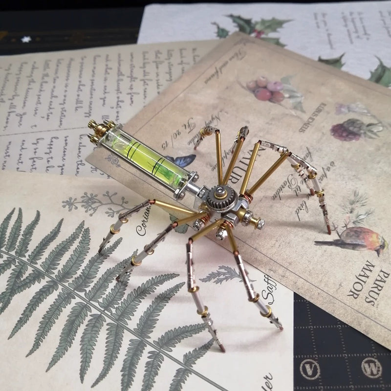Decorative spider with a level on a vintage-style paper background