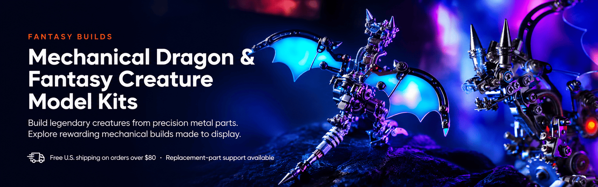 Mechanical dragon and fantasy creature metal model kits by Mostarle